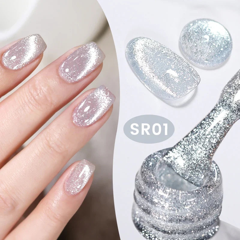 Pink Light Flow Cat Magnetic Gel Nail Polish 10ml Holographics Shining Line Magnetic Long Lasting DIY Salon Varinsh