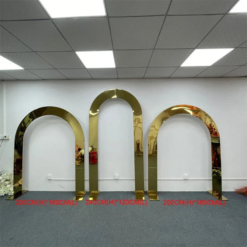 1pcs/3pcs Shining Gold Mirror Chuppah Acrylic Backdrop Stand for Wedding Decoration Flower Stand Walkway Pillar 2M/2.4M Tall