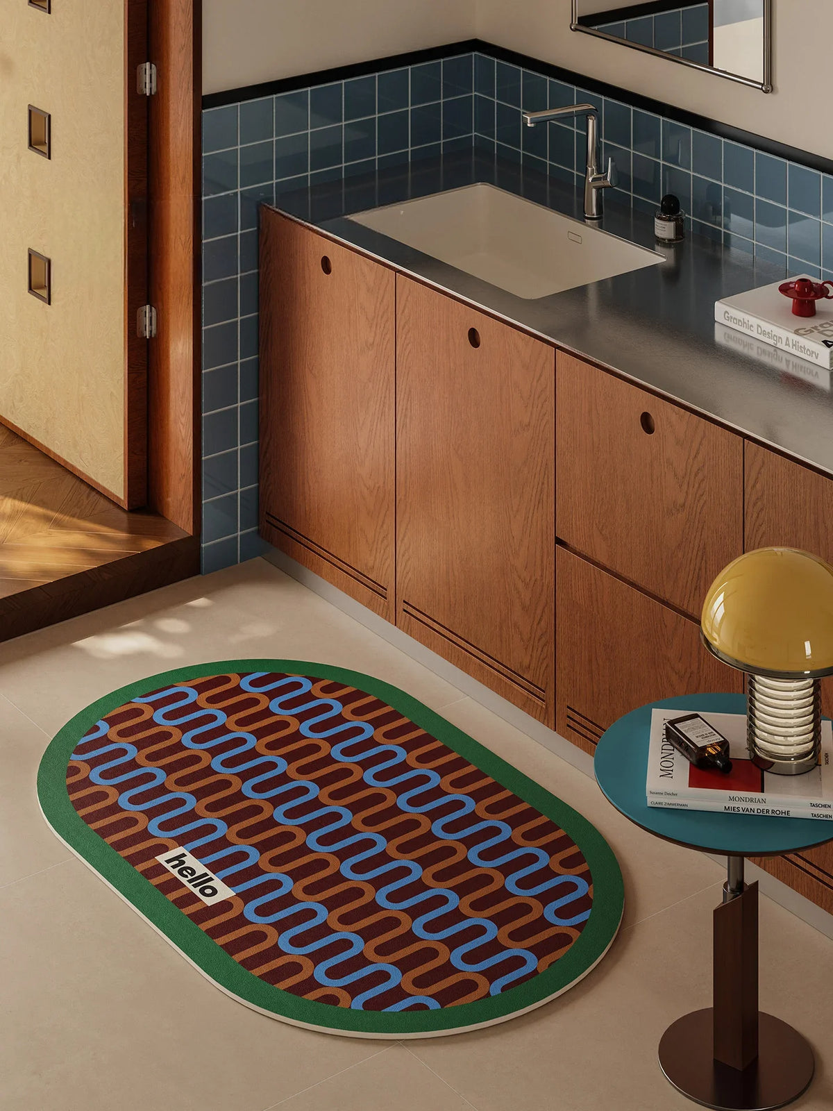 Nordic Retro Oval Shower Mat Super Absorbent Non-Slip Floor Rug Creamy Style Mid-Century Decorative Doormat for Bathroom