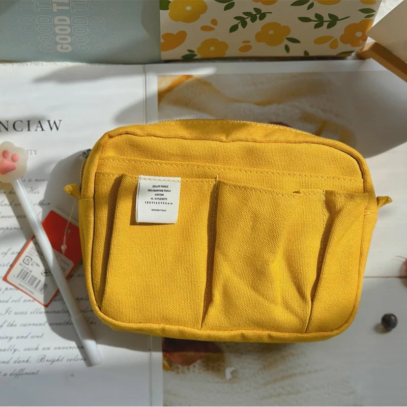 Large Capacity Canvas Storage Bag Simple Design For High School Students Multi-Layer Pencil Case And Bag For Boys And Girls