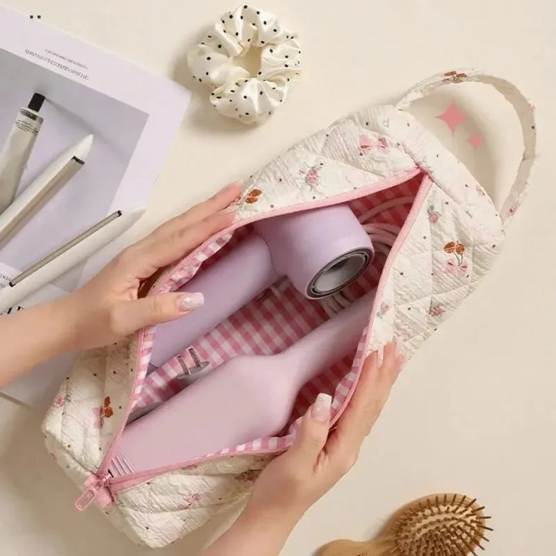 Storage Bag Large Capacity Polyester Material Portable Wear-resistant Portable Drum Hair Dryer Bag Floral Storage Bag