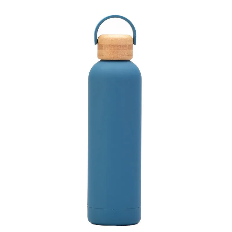 Sports Thermos Cup With Bamboo Lid And Handle,Stainless Steel Vacuum Flasks,Camping Gym Drinkware,Small Mouth Water Bottle,750ml