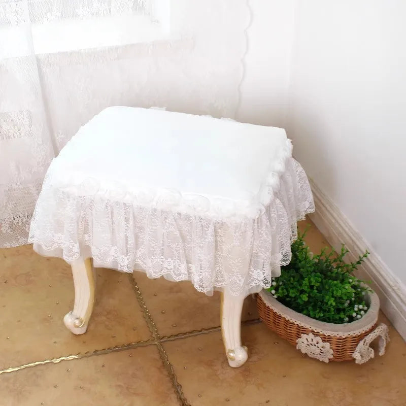 Pure white lace edge makeup stool cover decorative flounce seat cushion cover