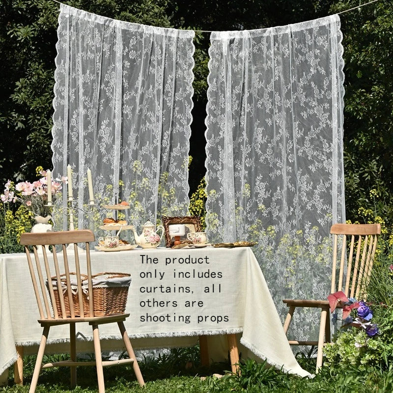 2pcs French Lace Window Screen Semi Blackout Lace Curtain Home Textile Sunshade Curtain Suitable for All Seasons