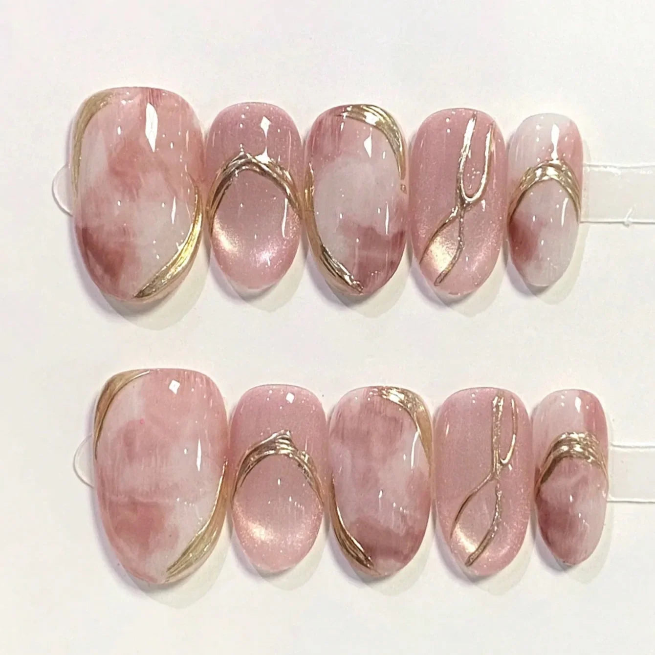 10Pcs Ballet Sweetheart False Nails Bowknot Pearl French Press on Nails Pink Almond Artificial Nail Art Handmade Lace Fake Nails