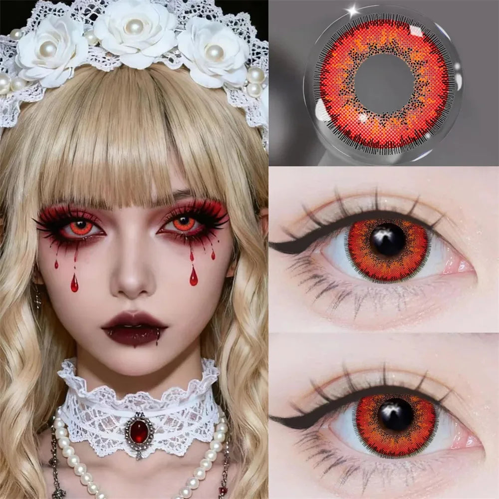 Eye Eyes Color Contacts Colored Contact Lenses Lens Small Pupil Beauty Halloween Cosplay Anime Pink Blind 2Pcs 1 Year