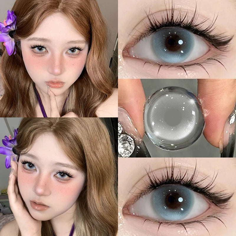 New 1pair Cosplay Colored Contact Lenses 2Pcs Myopia Halloween Anime Cyber Pink Color Contacts with Power 6-12 Months
