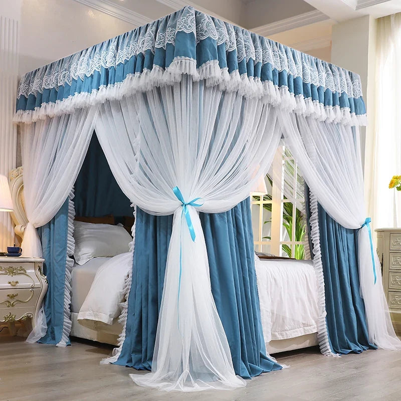 Princ Sle Double Layer Floor Length Court Mosquito Net Inteated Tee Door Opening Dust Proof Bed Curtain Bed Canopy