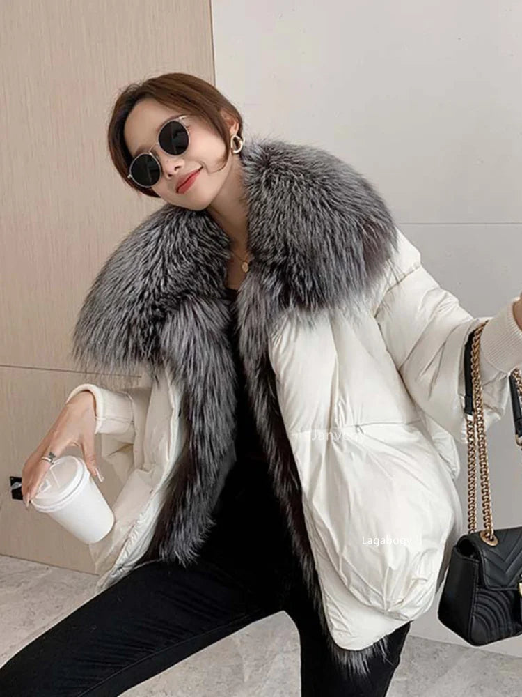 Fashion Winter Fox Fur Collar Women Warm Short Jacket Outerwear