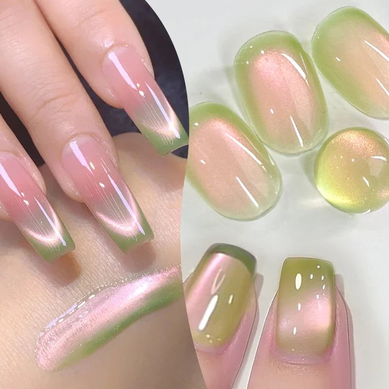 10ml Only Green Glass Bead Cat Magnetic Gel Nail Polish Guava Soda Grape Iced Crystal Salon Soak Off Gel Manicure