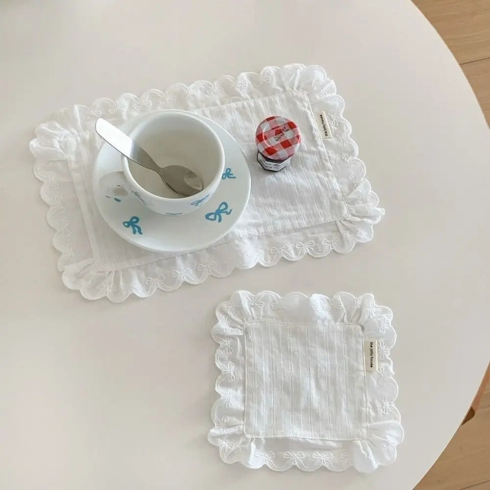 Korean Style Soft Flounced Lace Ruffle Placemats Dust-proof Multi-purpose Lace Napkins Coasters Photo Props
