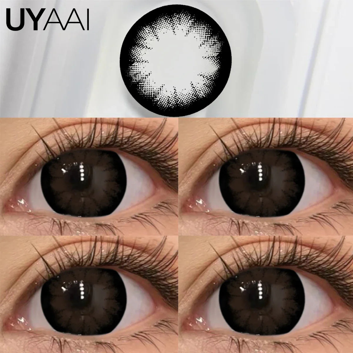Black Hydrogel Circle Lenses for Dolly Eye Effect, 14.5mm Diameter for Big Sparkling Eyes, Hydrating & Age-Diminishing