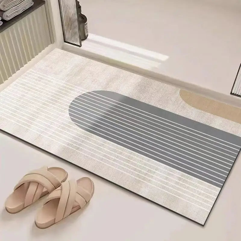 Abstract Geometric Line Art Bathroom Mat Soft Neutral Color Absorbent Non-Slip Quick Drying Home Entrance Floor Mat