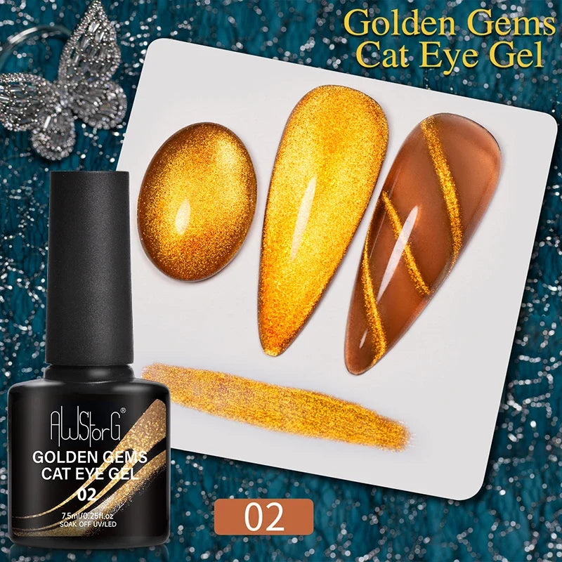 7.5ml Golden Gradient Cat Eye Nail Polish Gel Phototherapeutic Gel Soak Off Nail Magnetic Gel Polish Nail Art DlY