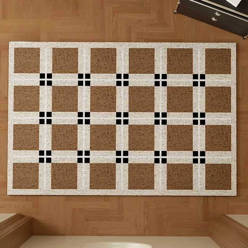 Heavy Duty Wire Loop Doormat Minimalist Plaid Entrance Rug Anti-Slip Dust Trapping Floor Mat for Home, Entryway, and Hallway