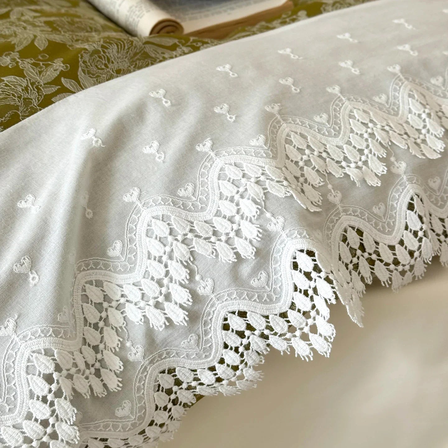 Vintage Jacquard Lace Edge Luxury Bedding Set 1000TC Egyptian Cotton Duvet Cover Bed Sheet/Fitted Sheet Pillowcases 4Pcs