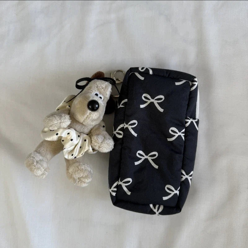 Bow Print Makeup Bag For Women Large Capacity Cosmetic Pouch Multi Use Storage Case Travel Zipper Bag For Glasses Stationery