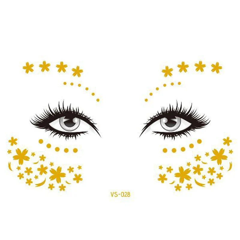 Glitter Stickers Face Tattoo Flash Gold Temporary Metalic Tattoos Waterproof Makeup Decals for Girls Party Music Festival