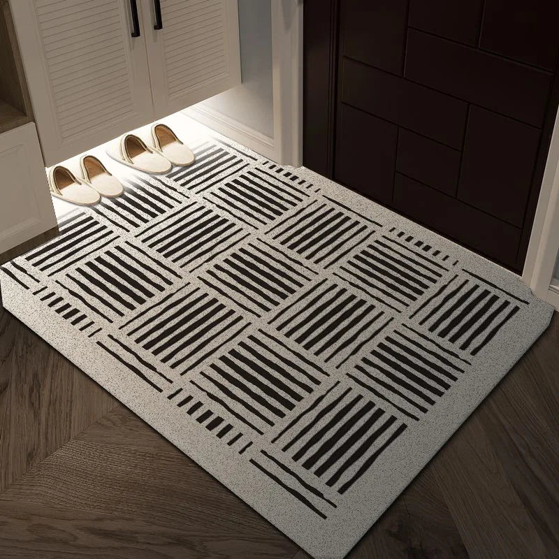 Black & White Geometric Wire Loop Entryway Mat Heavy Duty Non-Slip Door Rug