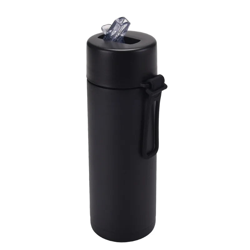 Stainless Steel Thermos Mug, Large Capacity, Portable Silicone Handle with Straw, American Large Capacity, WATER BOTTLE, 650ml