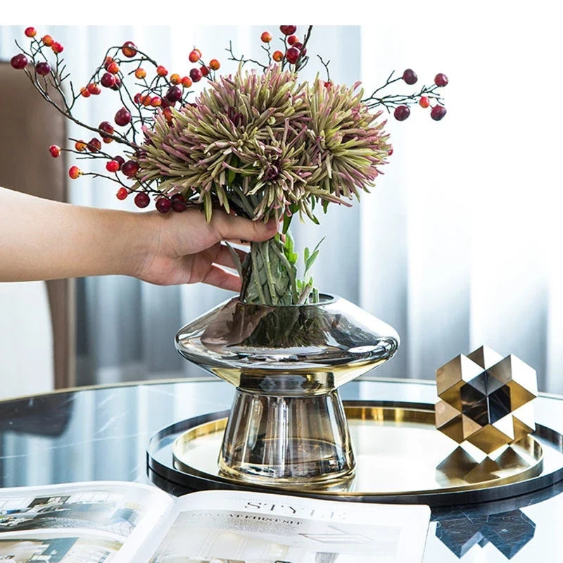 Mushroom Shape Glass Vase Plating Craft Flower Pot Modern Hydroponics Floral Arrangement Flowers Home Decoration