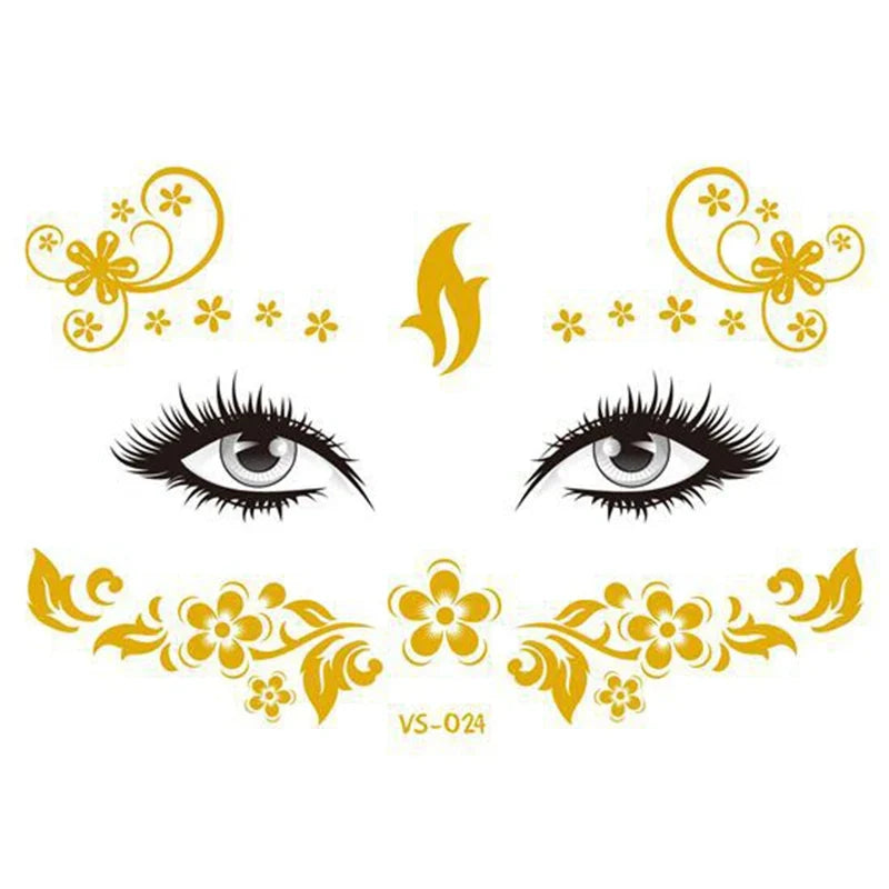 Glitter Stickers Face Tattoo Flash Gold Temporary Metalic Tattoos Waterproof Makeup Decals for Girls Party Music Festival