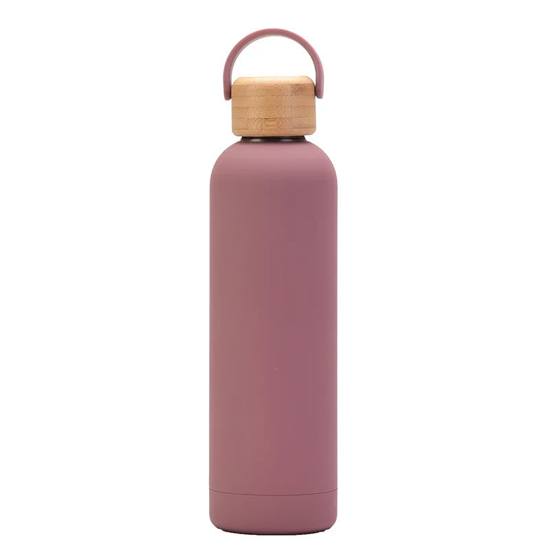 Sports Thermos Cup With Bamboo Lid And Handle,Stainless Steel Vacuum Flasks,Camping Gym Drinkware,Small Mouth Water Bottle,750ml