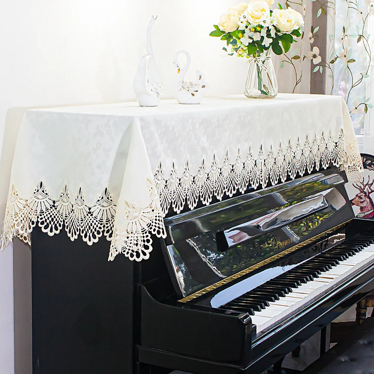 Japanese Sle Semi-Cover Piano Dust Cover Cloth Bench Cover Lightweight Luxury Lace Piano Lid Curtain Home Fabric Protection