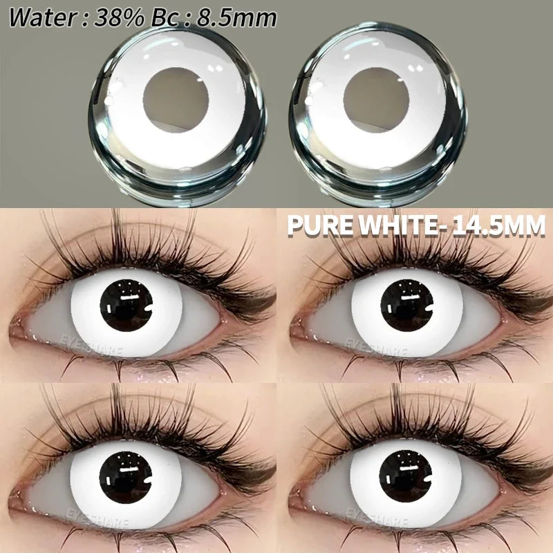 2pcs Cosplay Colored Contact Lenses Crazy White Contact Lenses Anime Black Eye Lenses Halloween Beauty Makeup Lens
