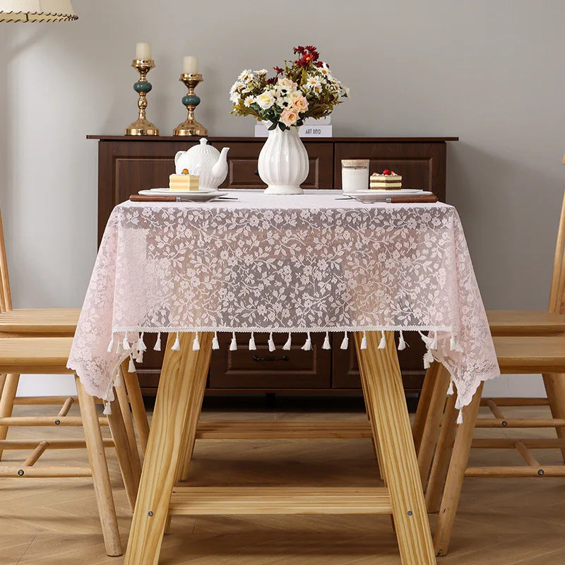 1pc  Elegant Lace Tablecloth with Tassels,Rural Fresh Jacquard Lace Tablecloth  Perfect for Dining & Parties,Family Gatherings