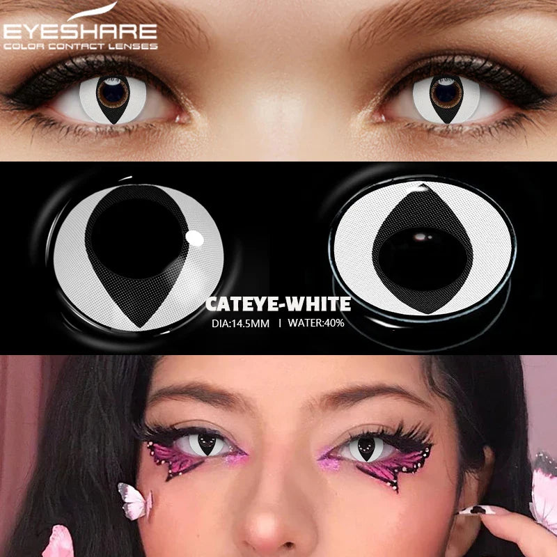1 Pair Cosplay Contact Lenses For Eyes Beauty Pupils Crazy Halloween Colored Contact Lens Fashion White Cat Eye Soft Lense