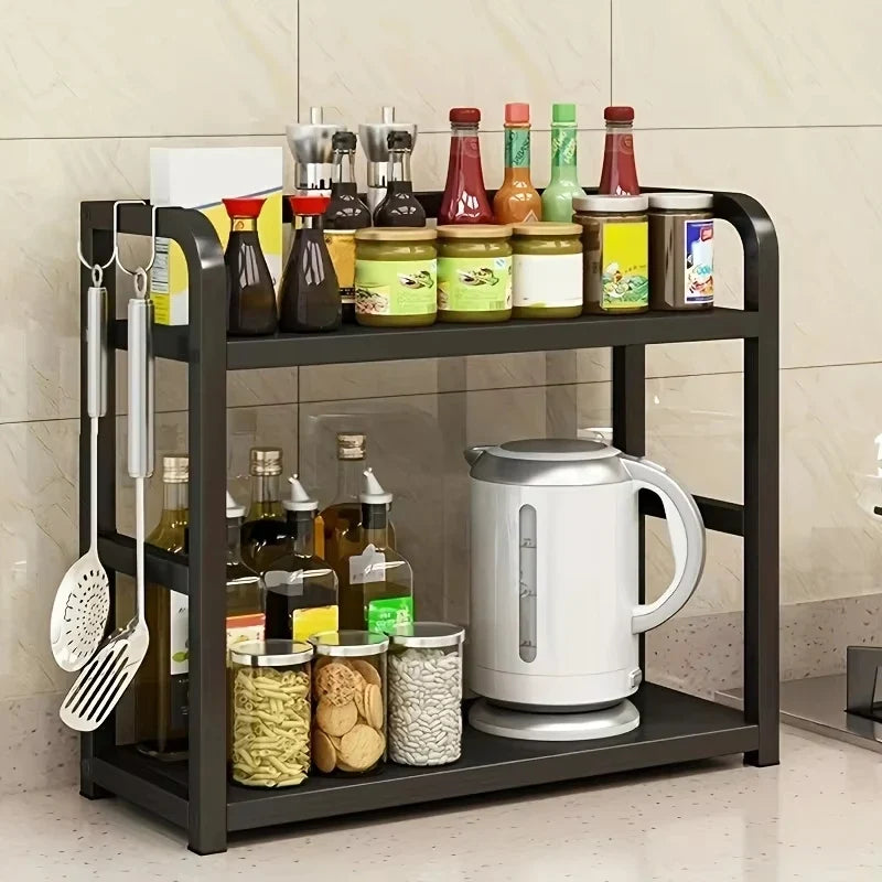2-Tier Metal Countertop Shelf Space Saving Kitchen Seasoning Condiments Organizer Rack Rustproof Coffee Mugs Cup Storage Rack