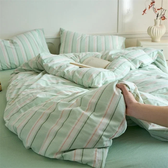 Minimalist Striped 100% Cotton Washed Cotton Bedding Set