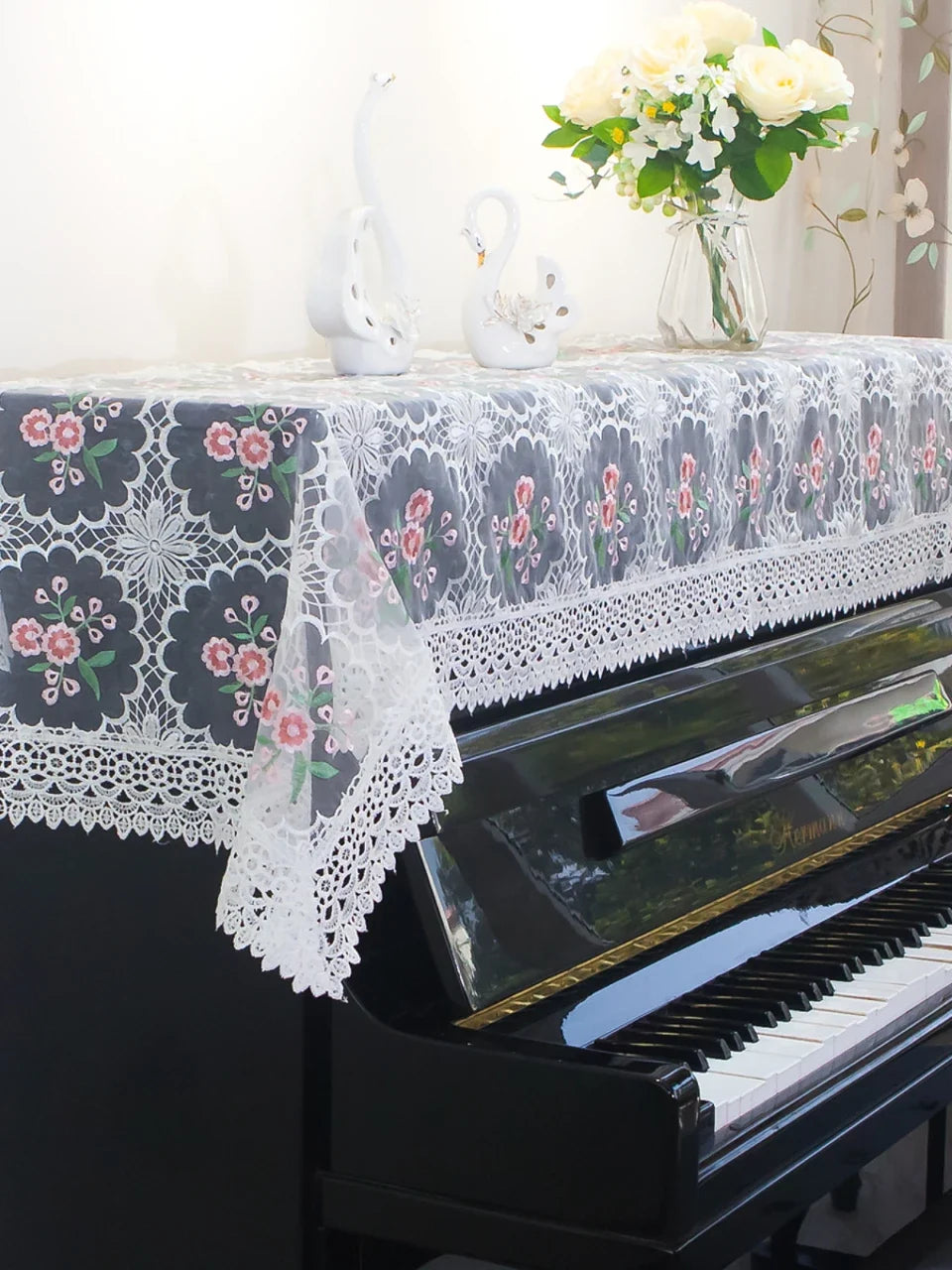 Japanese Sle Semi-Cover Piano Dust Cover Cloth Bench Cover Lightweight Luxury Lace Piano Lid Curtain Home Fabric Protection