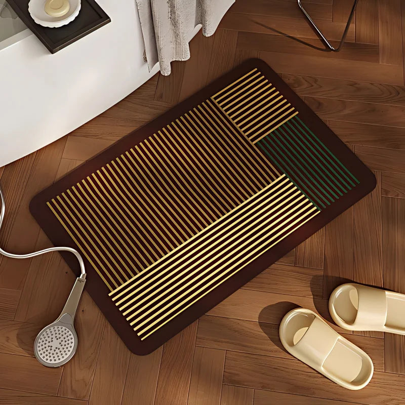 Ins Style Striped Diatom Mud Bath Mat Super Absorbent Quick Dry Bathroom Rug Non-Slip Entrance Doormat for Modern Home Decor