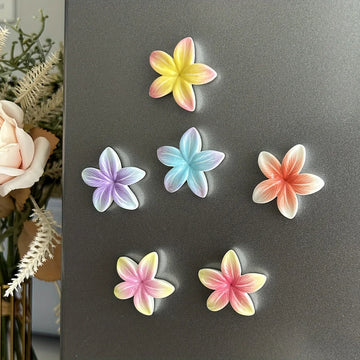 6pcs Tropical Frangipani Flower Fridge Magnet - 3D Hawaiian Plumeria Resin Art with 5 Petals, Magnetic Refrigerator Sticker
