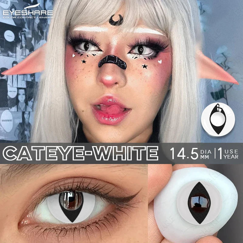 1 Pair Cosplay Contact Lenses For Eyes Beauty Pupils Crazy Halloween Colored Contact Lens Fashion White Cat Eye Soft Lense