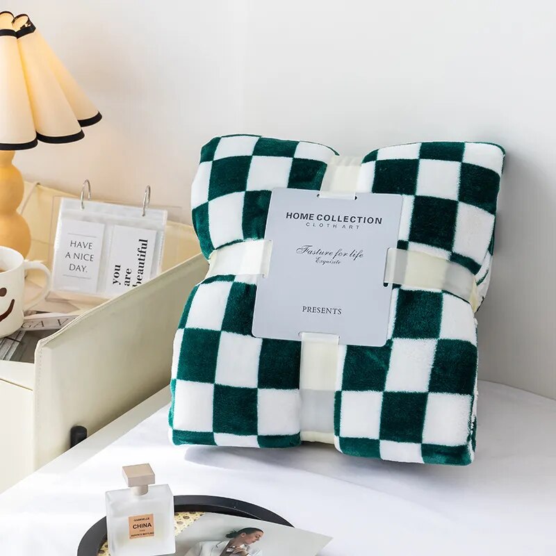 Thickened Plaid Fuzzy Fleece Blanket Ultra-Soft Reversible Microfiber Bed Warm Cozy Gingham Throw Blankets for Couch,Chair,Sofa