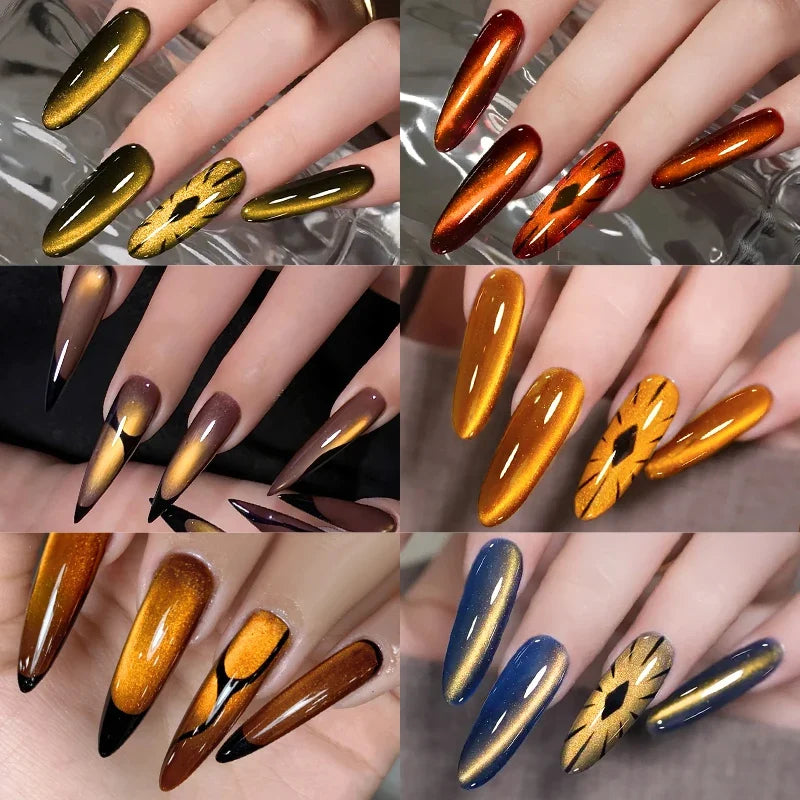 10ml Golden Gems Cat Magnetic Gel Nail Polish Gold Light Magnetic Semi Permanent Soak Off UV LED Gel Varnish Nail Supplies DIY