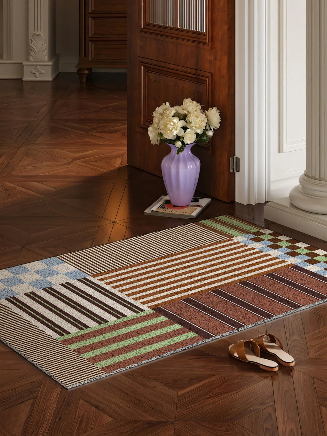 American Retro Geometric Wire Loop Entrance Mat Indoor Door Mat Non-Slip Dirt Scraper Wear Resistant Easy Clean Home Decor