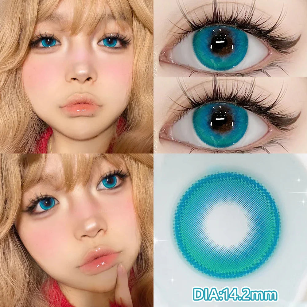 1 Pair Blue Cosplay Series Colored Contact Lenses for Eyes With Prescription Eye Color Lens Cosmetics Pupils Myopia Lens