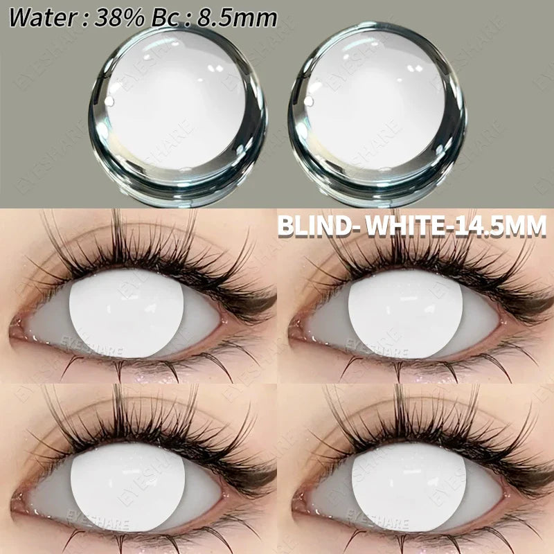 1pair Colored Contact Lenses for Eyes Cosplay Contact Lens Halloween Eyes Lens Yearly Use Eye White Lenses Black Lenses