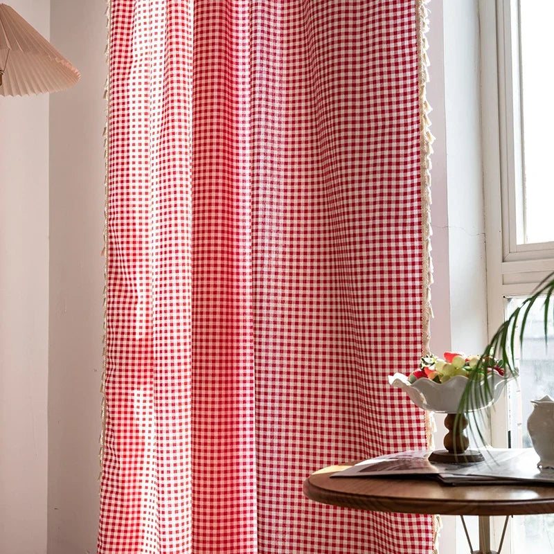 Red White Plaid Curtains Blackout Check Pattern Rod Pocket for Living Room Bedroom Christmas Decoration Semi Sheer Window Drapes