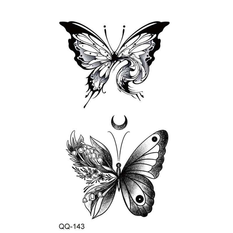 Waterproof Temporary Tattoo Stickers Butterfly Snake Rose Flower Gun Dark Flash Small Women Body Art Wrist Neck Fake Tattoos Men