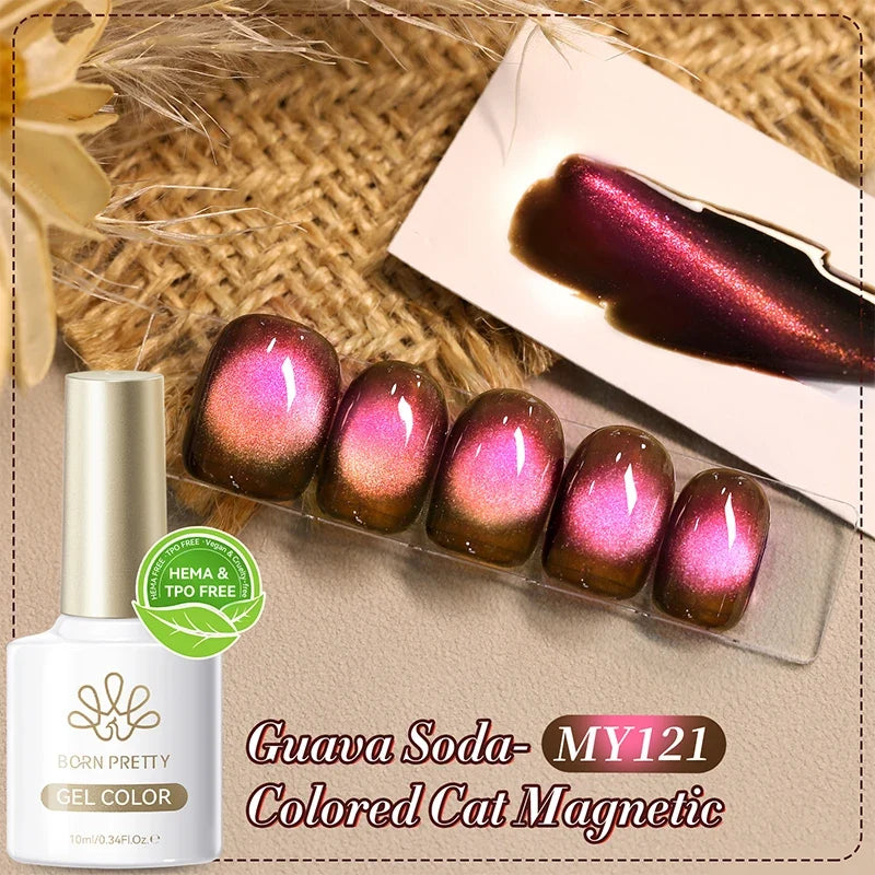 10ml Leopard Cat Magnetic Eye Gel Nail Polish Autumn Night Coffee Brown Glass Beads Soak Off UV LED Manicure Nail Ar