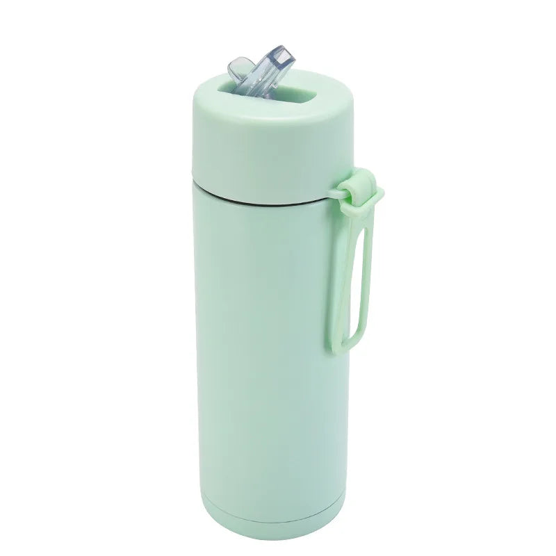 Stainless Steel Thermos Mug, Large Capacity, Portable Silicone Handle with Straw, American Large Capacity, WATER BOTTLE, 650ml