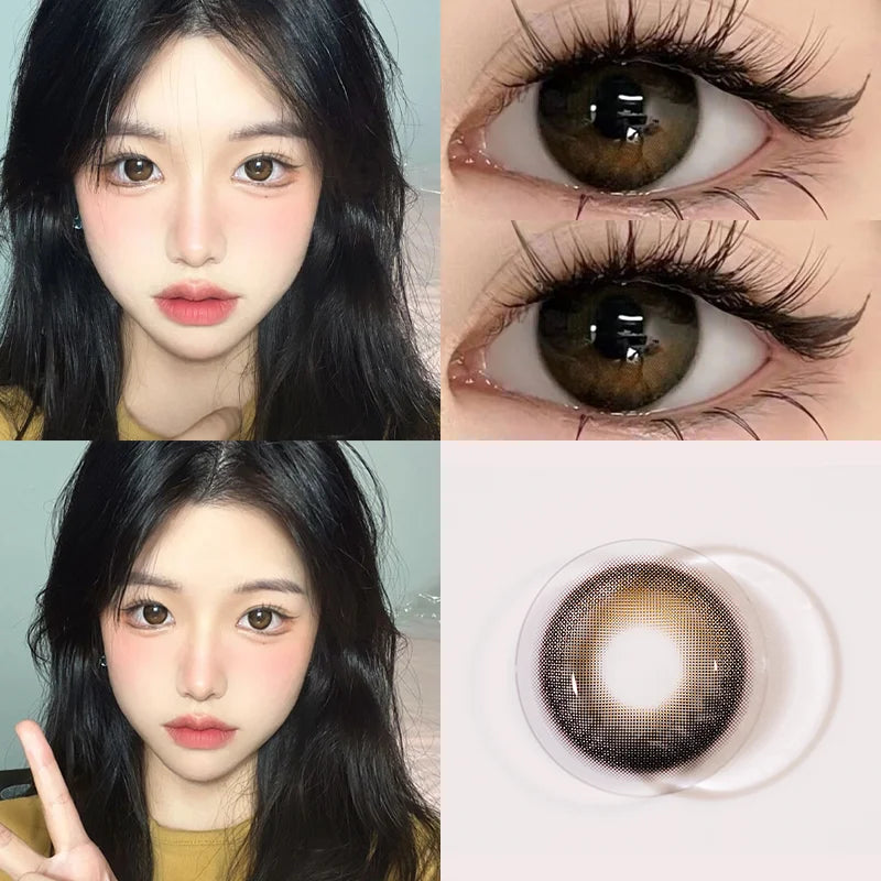 1Pair New Natural Eye Lenses Colored Contact Lenses for Eyes with Degree Myopia Lenses Fashionable Brown Beauty Pupil