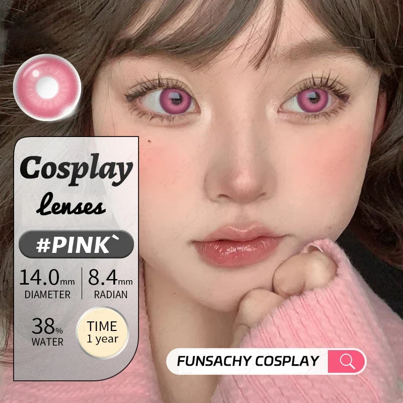 1 Pair Colored Contact Lenses for Eyes Pink Red Cosplay Eye Makeup Lenses Black Color Lens Halloween Fashion Cosmetics