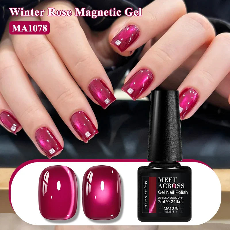 Red Winter Rose Cat Magnetic Gel Nail Polish Glass Beads Magnetic Semi Permanent Soak Off UV Gel Varnish Nail Art For Valentine