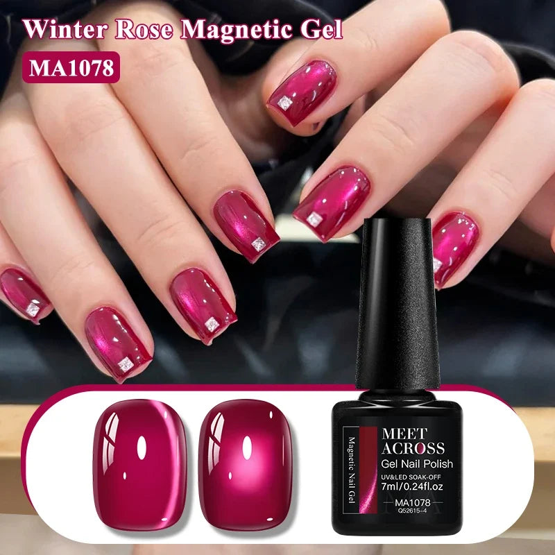 Red Winter Rose Cat Magnetic Gel Nail Polish Glass Beads Magnetic Semi Permanent Soak Off UV Gel Varnish Nail Art For Valentine